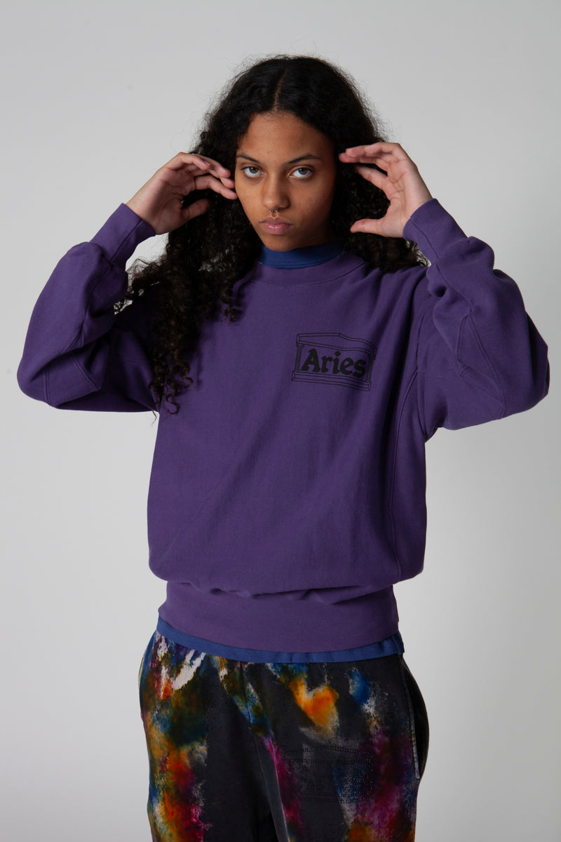Aries Arise Mens Tie Dye Temple Logo Crew Sweatshirt Lilac Purple